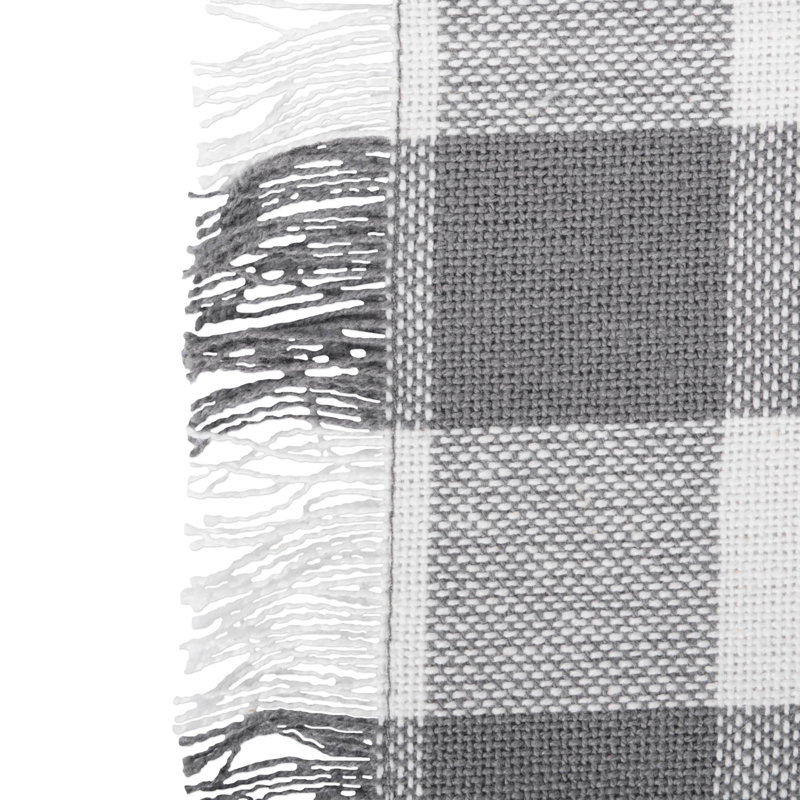 Laszlo Gingham 100% Cotton Table Runner, Gray, 14" L x 72" W