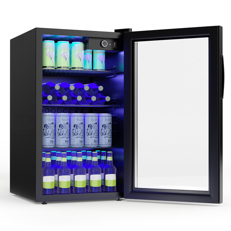 Costway 17.5'' W Freestanding 120 Cans (12 oz.) 3.2 Cubic Feet Beverage Cooler with Wine Storage and Reversible Glass Door