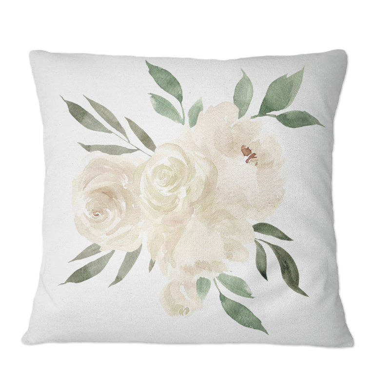 Bouquet de roses Roses dans le jardin - Coussin décoratif à imprimé traditionnel, 18 po x 18 po