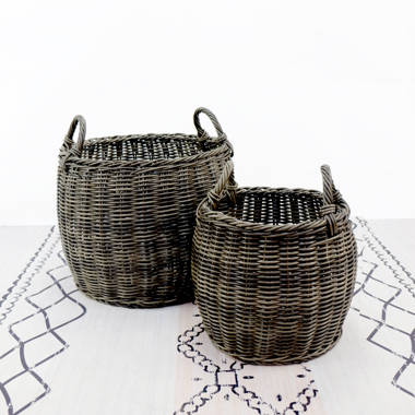 Plastic Woven Basket with Handles - Large