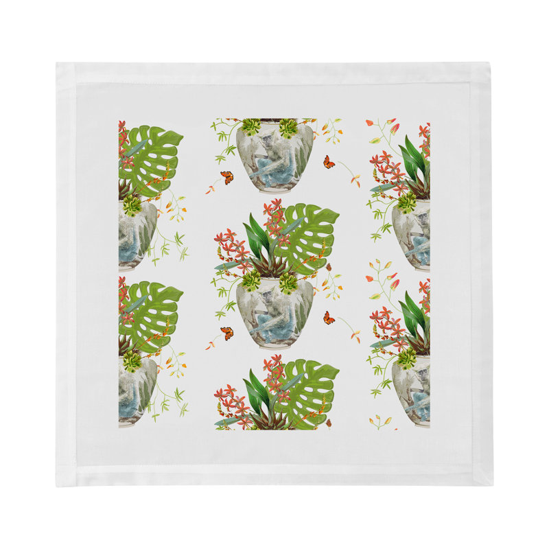 Monkey Jungle Hemstitch 22" Linen/Cotton Napkin, White