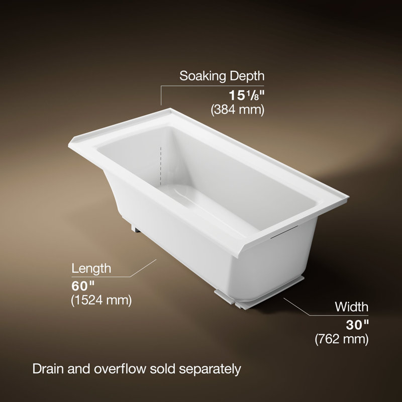 Archer 60" x 30" Alcove Soaking Bathtub with integral flange, White, Right