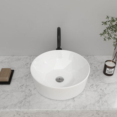 17 Stories Milissent 405mm L x 405mm W White Ceramic Circular Sink with Overflow