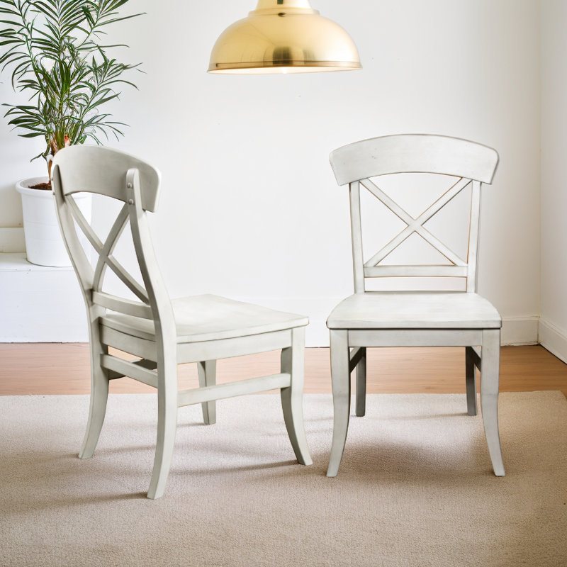 Dining Chairs, 2. Smoky White Finish. Saddle-Shaped Seat. Hardwood. 22"W X 23.82"D 40"H Side Chairs Of 2, Seats, Hardwood Construction. 40"H. Easy Assembly