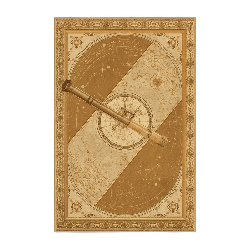 Tapis oriental brun en peluche douce à motif de télescope classique Constellation View - reliure brun clair, 6 X 9