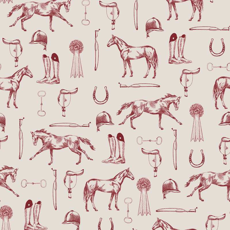 Joules Sketched Equestrian Cream/Burgundy Wallpaper