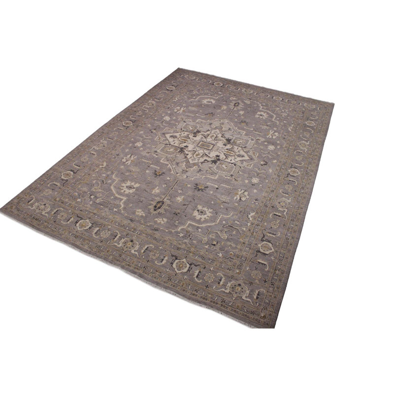 Tapis oriental en laine noir, gris et beige rectangulaire de 9 pi 10 po x 13 pi 9 po fabriqué à la main et noué à la main Baccio