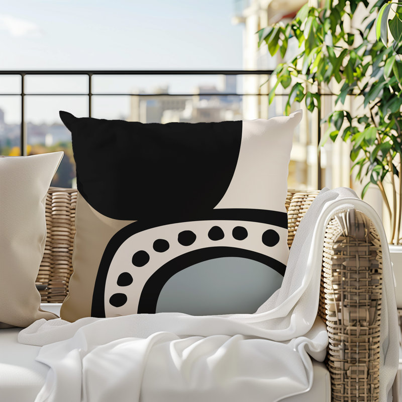 Oreiller carré réversible intérieur / extérieur Tobe Minimalist, H 17 po x l 17 po, Gris / noir / blanc cassé