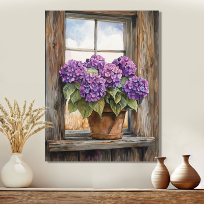 «Hydrangeas By The Farm Window», reproduction d'art sur toile florale