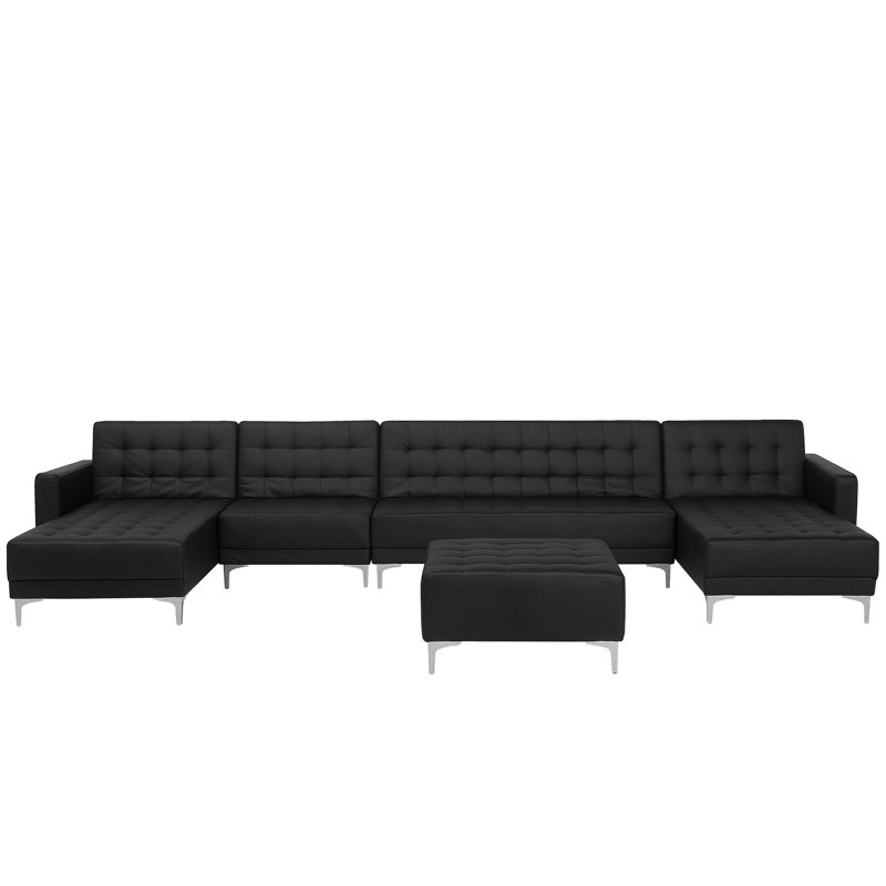 Finnegan 6 Seater Faux Leather Sofa Bed, Black