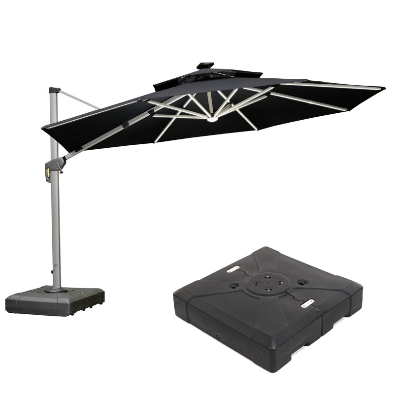 Parasol en porte-à-faux rond avec base 12 pi Manhattan noir, Noir