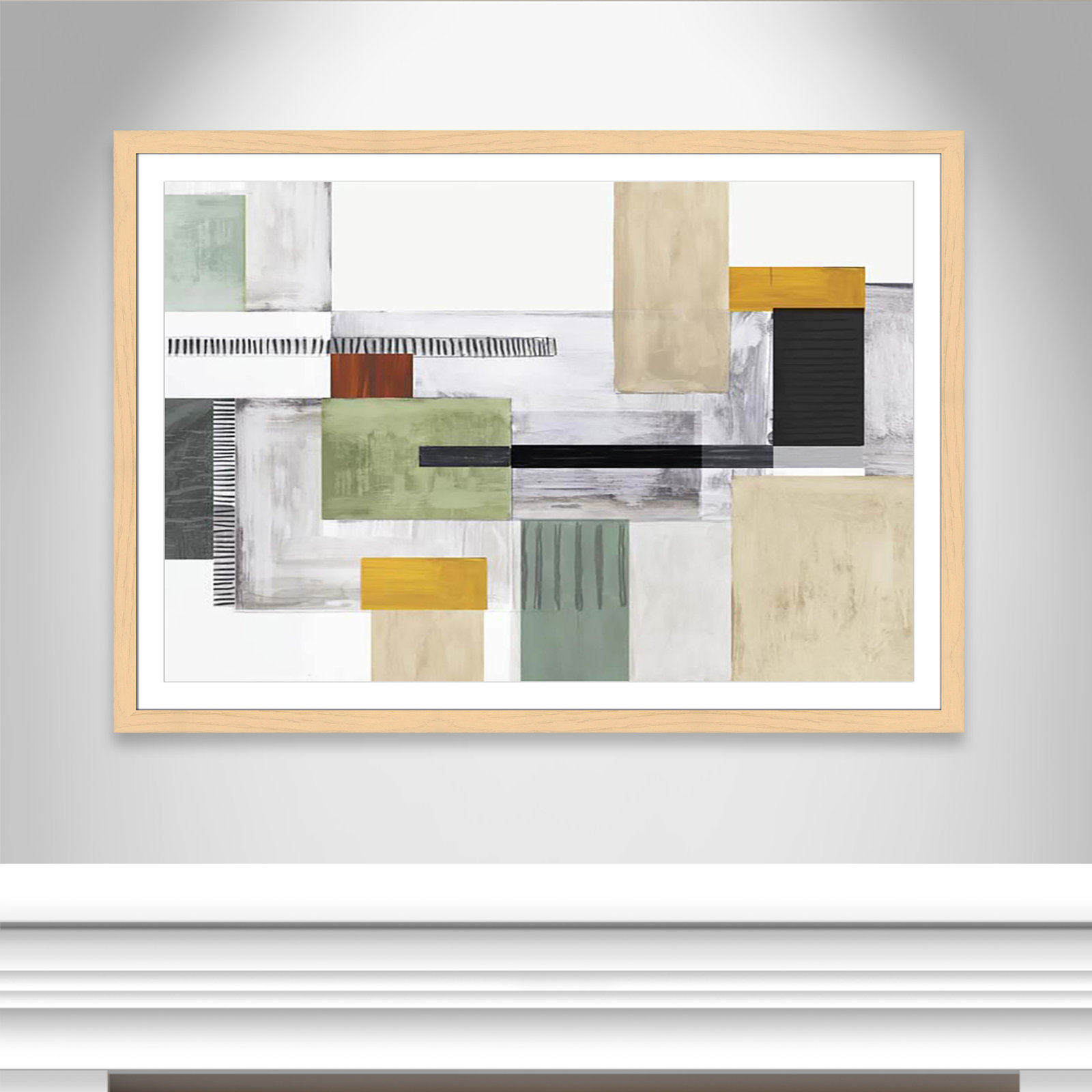 Playful Blocks by Tom Reeves, White, 39" H x 55" W x 1.25" D, Natural Cube Picture Framed