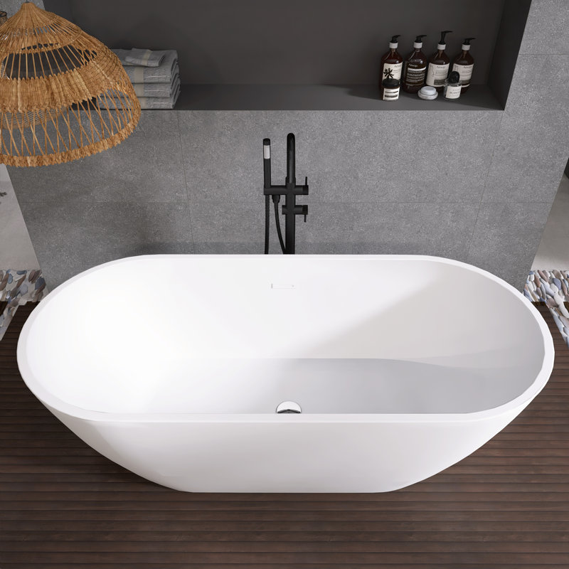 55 in. Freestanding Acrylic Bathtub in Gloss White