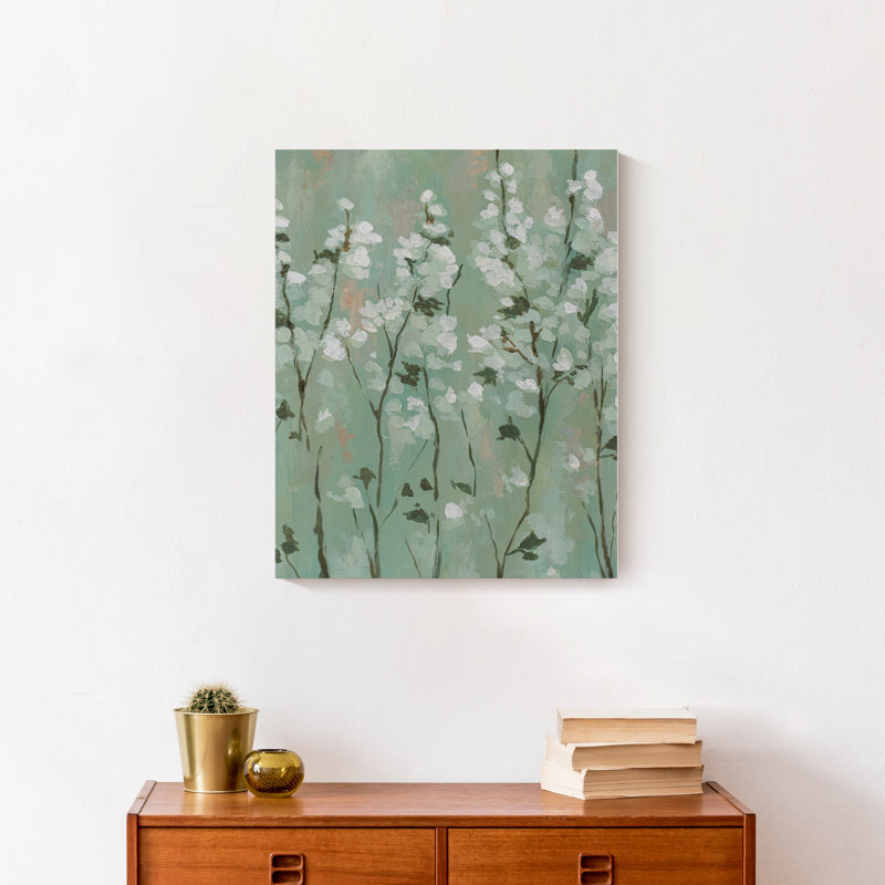Fleur de cerisier vert sur toile, H 20 po x l 16 po x P 1,25 po