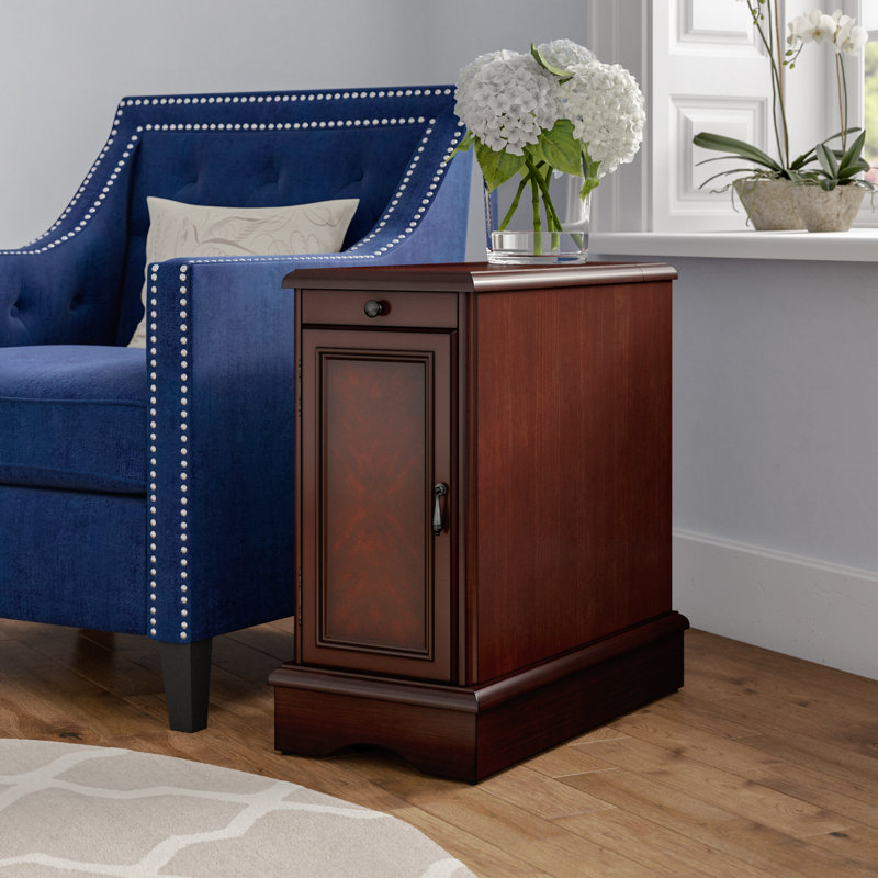 Abrahamson Drum End Table with Built-In Outlets, Cherry
