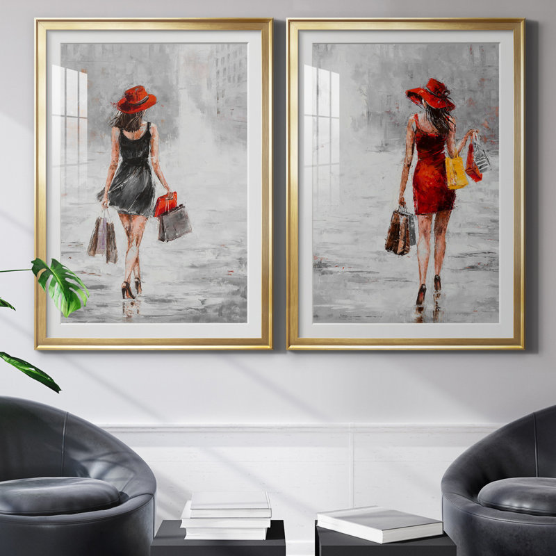 City City I - ensemble de 2 reproductions d'art, H 26,5 po x l 73 po x P 1,5 po, Papier encadré doré, Blanc