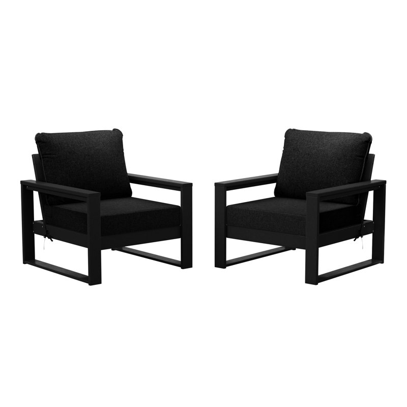 Patio Deep Seating Club Chair With Frame (Set Of 2), Black, Black