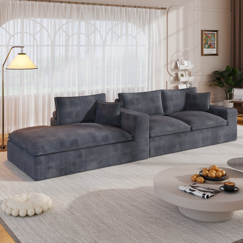 Canapé modulaire en velours côtelé à assise profonde de 108 po sans assemblage Boneless, Velours côtelé gris