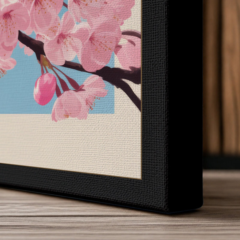 Cherry Blossom Branch Botanical - Wrapped Canvas, 18x12 - 45.7 x 30.5 cm, Black Border