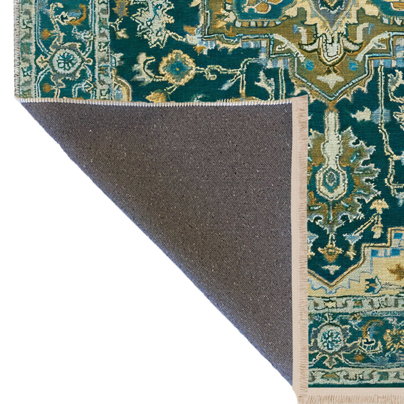 Tapis décoratif vert à motif vert, Rectangle 4 pi 7,12 po x 6 pi 6,74 po