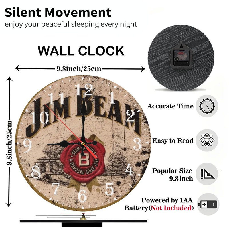 Horloge murale en bois 10 po, mouvement silencieux, à piles (piles AA non incluses), décor artistique, parfait pour les décorations
