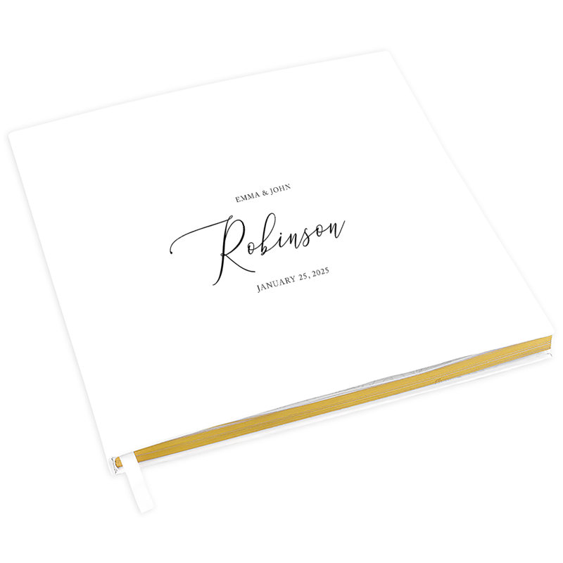 Livre d'or de mariage personnalisé, script personnalisé nom de famille blanc, Oui