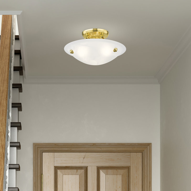 Plafonnier semi-encastré 3 lumières Aneudi, Laiton poli, H 6 po x l 12 po x P 12 po