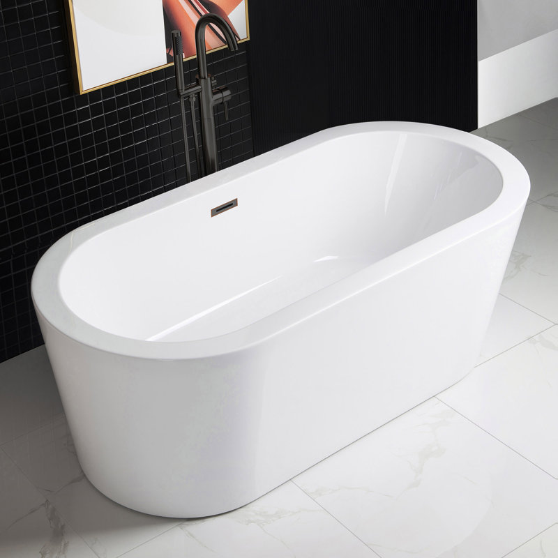 59" x 30" Freestanding Soaking Acrylic Double Ended Bathtub with Wide Rim, Oil Rubbed Bronze