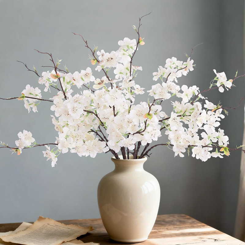 12 pièces de fleurs de cerisier artificielles décoratives 18,11 pouces artificielles