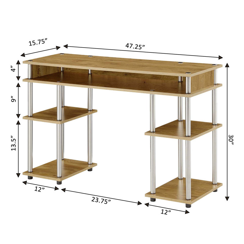 Edwin No Tools Writing Desk with Shelves, English Oak/Silver Poles