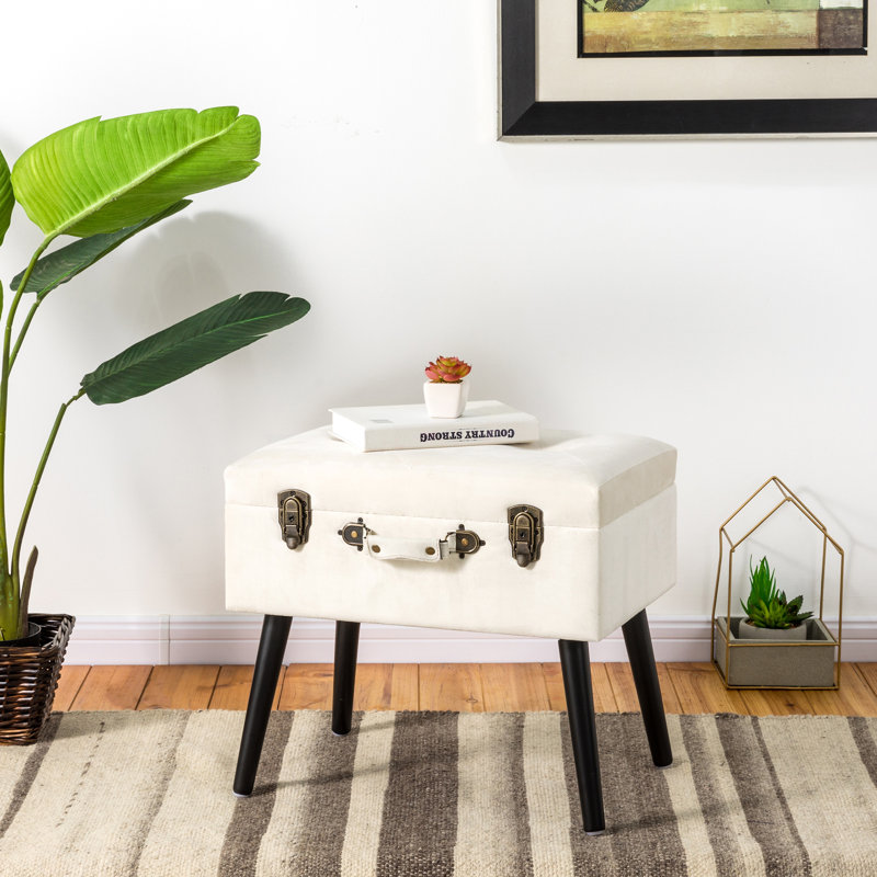 Tabouret de coiffeuse en bois massif Coleridge, Blanc / noir