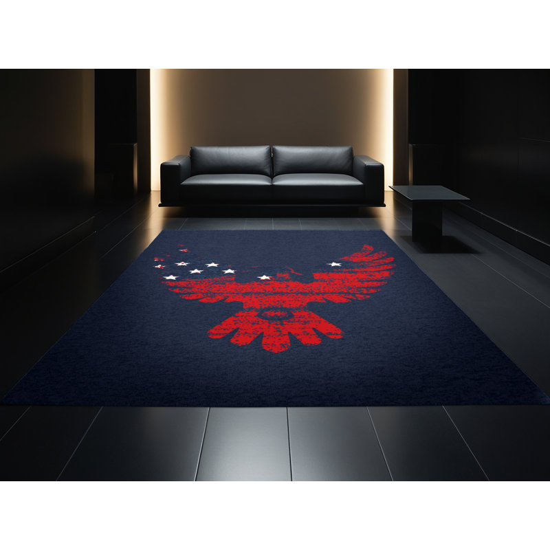 Soft Plush Faulk July 4Th Modern & Contemporary Abstract Area Rug in Gray – Navy Binding, 2x4