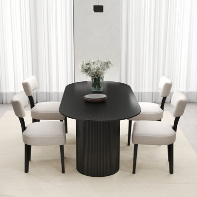 5-Piece Dining Set, Mid-Century Modern Wooden Table & Upholstered Chair Set For Home, Kitchen, Dining Room