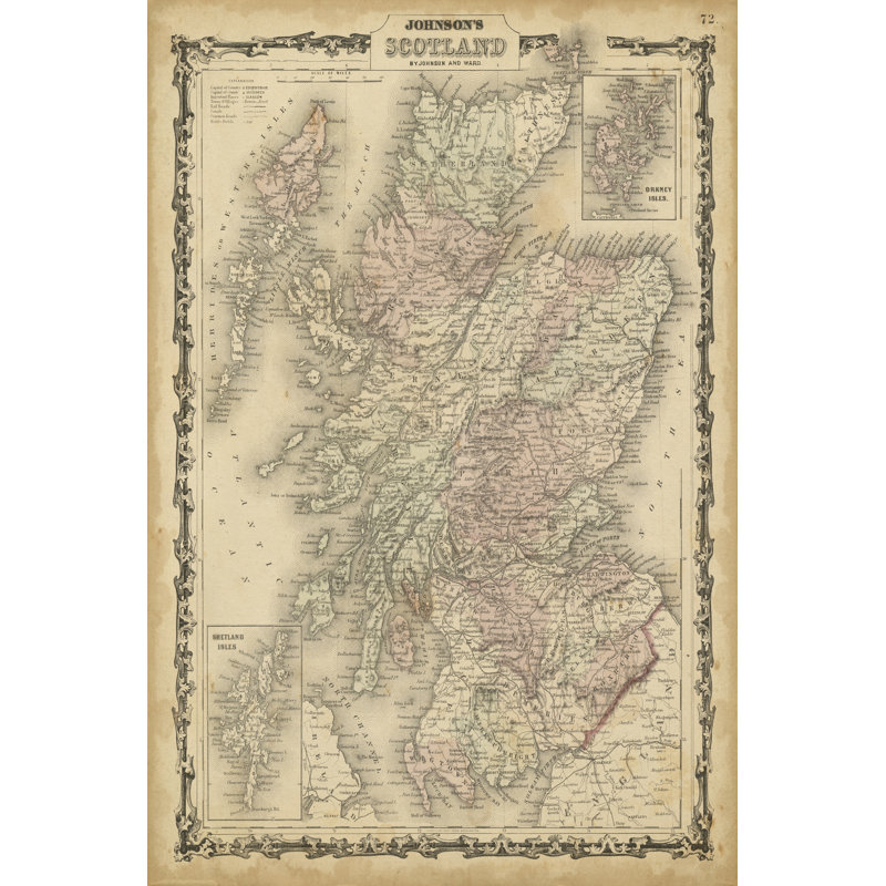 Johnsons Map Of Scotland by Johnson - Wrapped Canvas Print, 30cm H x 20cm W x 3.8cm D