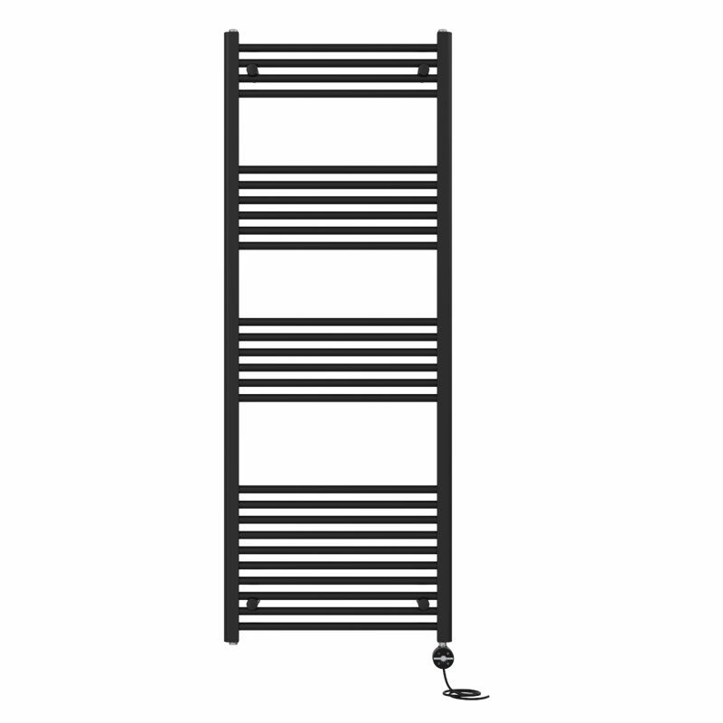 Desdemona Straight Towel Rail Heated Towel Rails, 160cm H x 60cm W x 3cm D, Black
