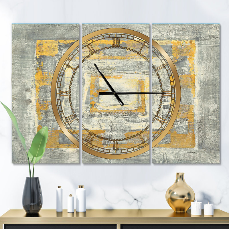 Tapisserie dorée dorée sur fond gris I - horloge murale moderne