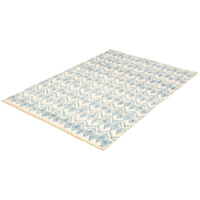 Tapis unique en laine noué à la main bleu pâle de 6 pi 1 po x 9 pi 7 po années 2010 Fiqirije Fiqirije