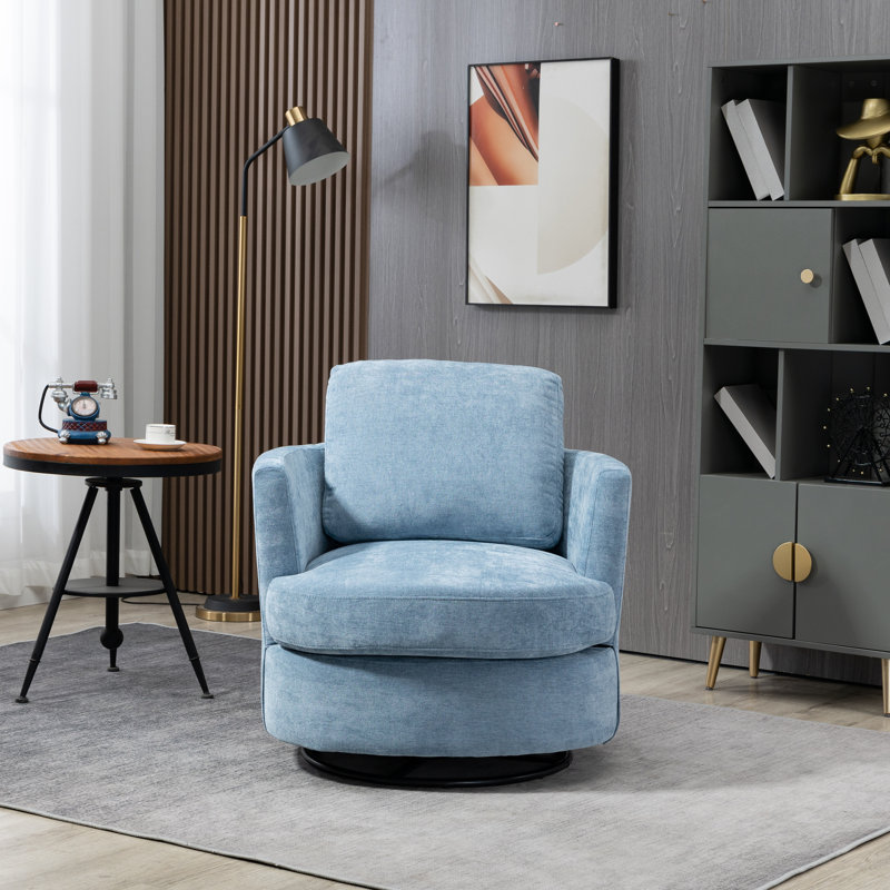 Fauteuil demi-tonneau pivotant avec revêtement Zarren, Chenille moutarde