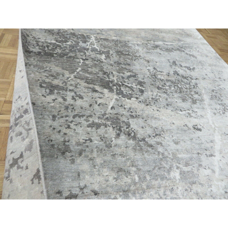 Tapis oriental gris moderne noué à la main 6 x 9 pi 2 po avec soie E512DE4B21B44BE086154D8E5DEF69F7