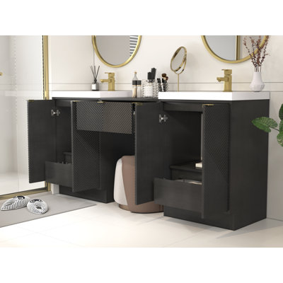 Monterey Two 24" Freestanding Bathroom Vanities With Acrylic Sink & 24" One Black Drawer