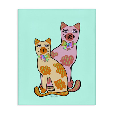 Chats amusants sur toile turquoise, design par Katie Conley