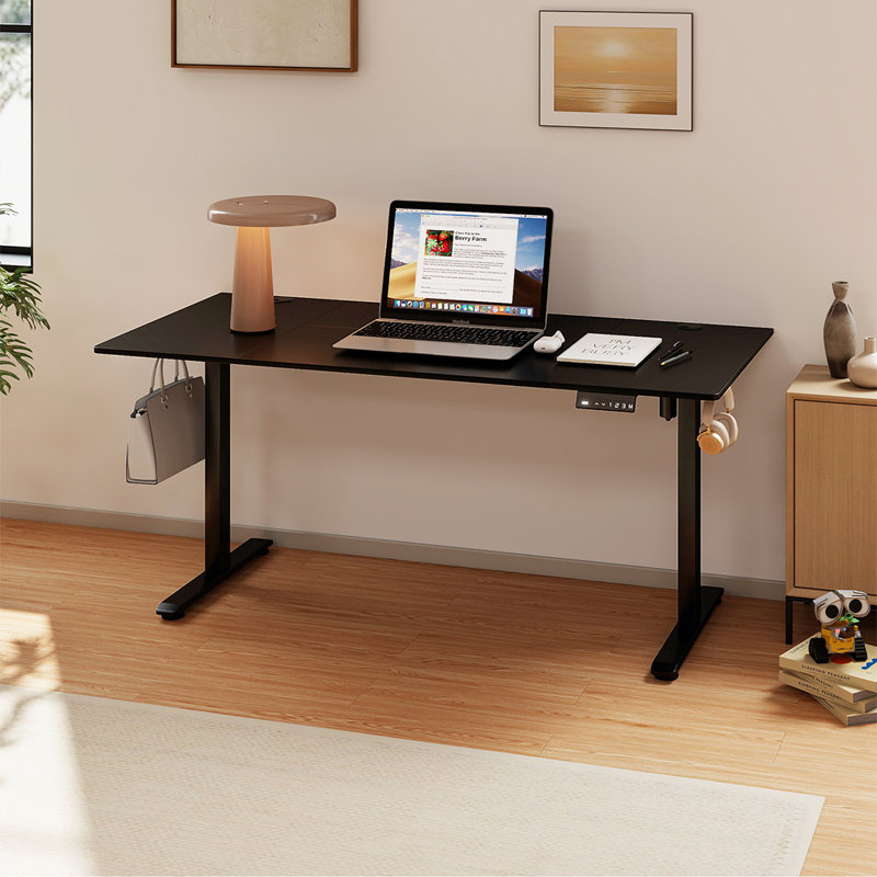 Adjustable Metal Base Standing Desk, Black, Black