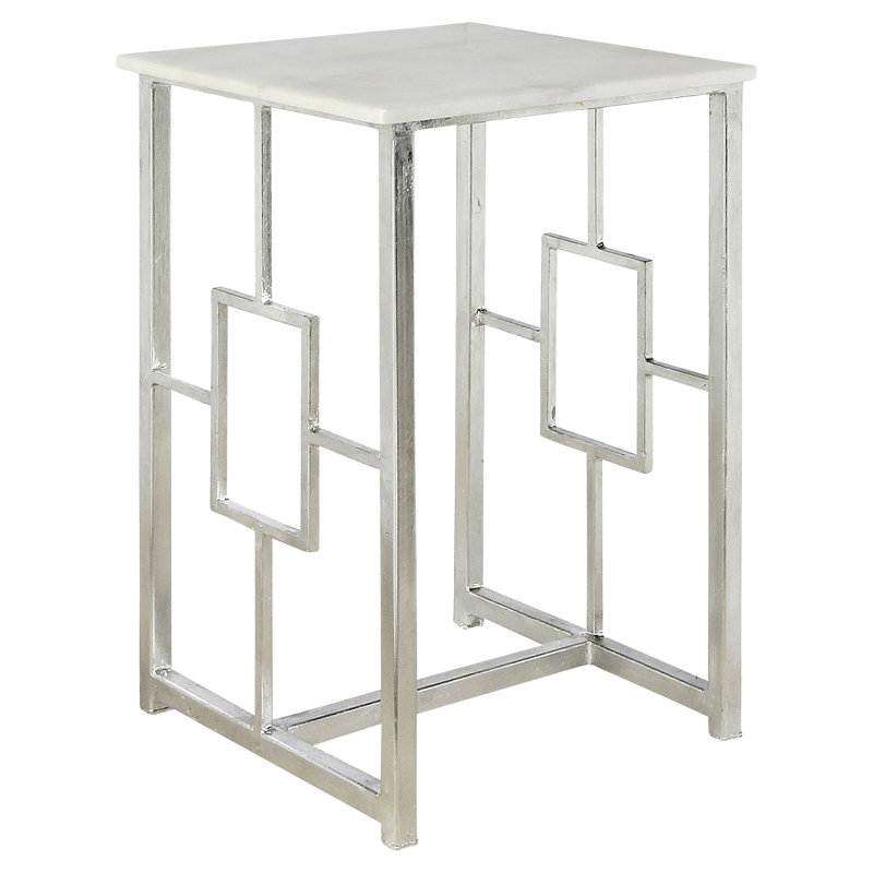 Plaza Sled End Table, Silver Leaf, Carrera Marble