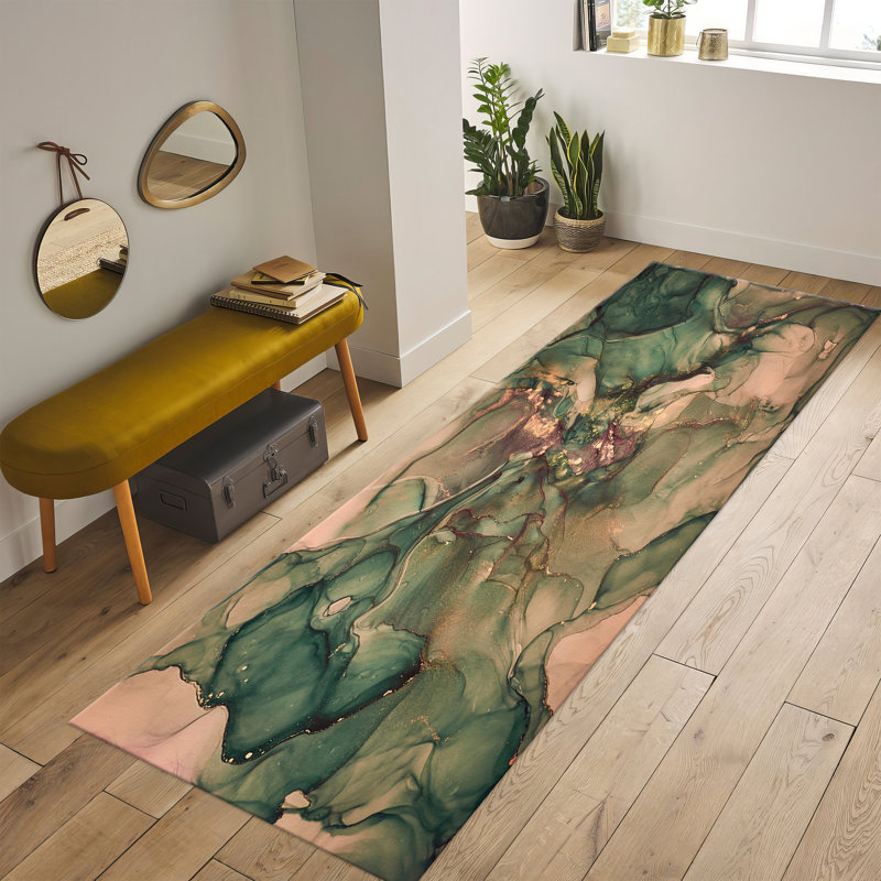 Vibrant Abstract Art Printed Rug with a Soft Non-Woven Texture Ideal for Adding a Splash of Color to Your Living Space