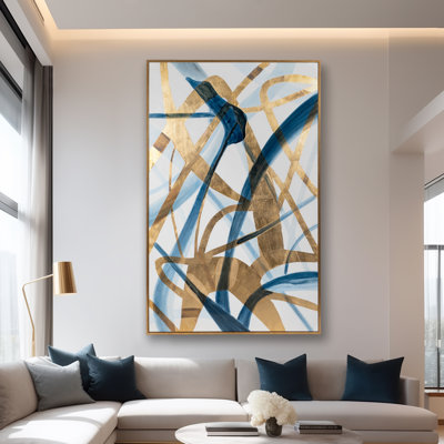Abstract Hand-painted Oil Painting, Blue Hues, Wood and Canvas