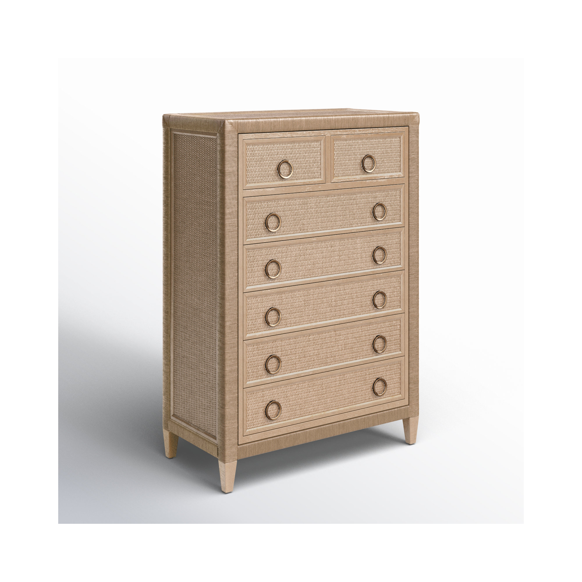 Warwick 7 Drawer Wicker Chest, Bisque, Satin Brass