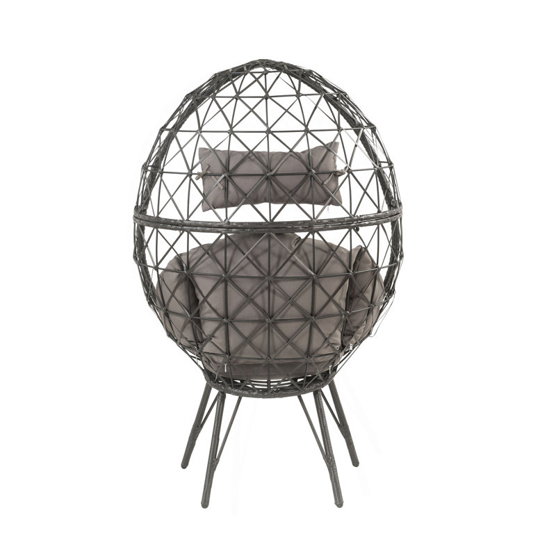 Patio Light Grey Fabric & Black Wicker Patio Lounge Chair