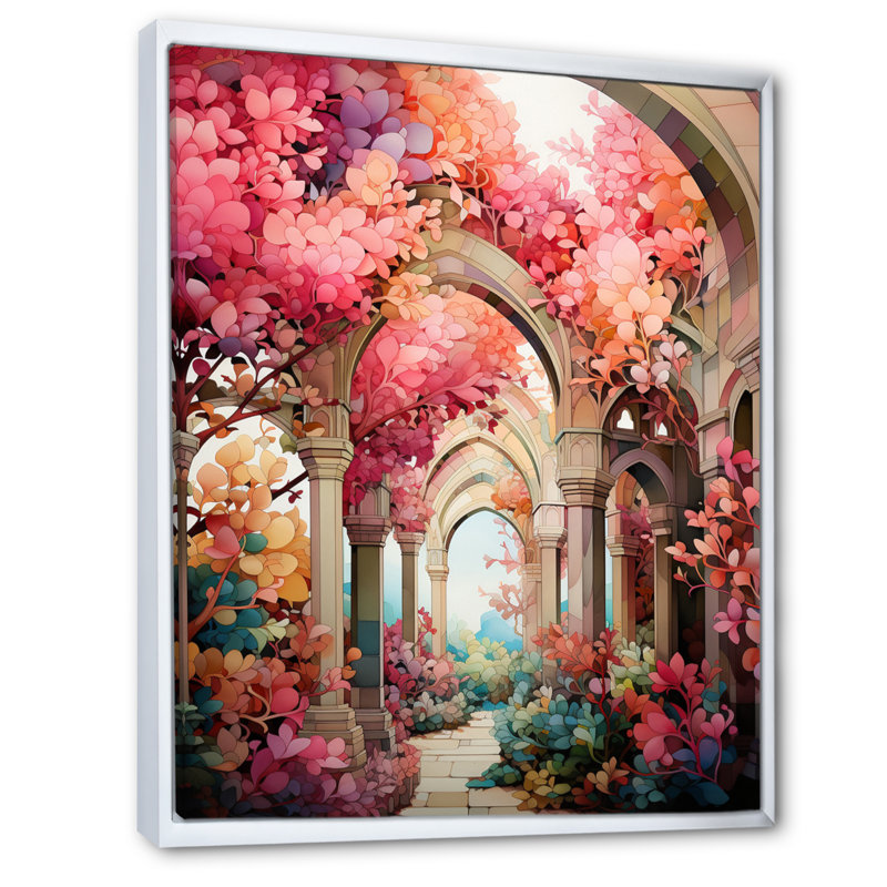 «Swante Pink Bridge Whimsical Arches», reproduction sur toile, H 40 po x l 30 po x P 1,5 po, Cadre flottant blanc