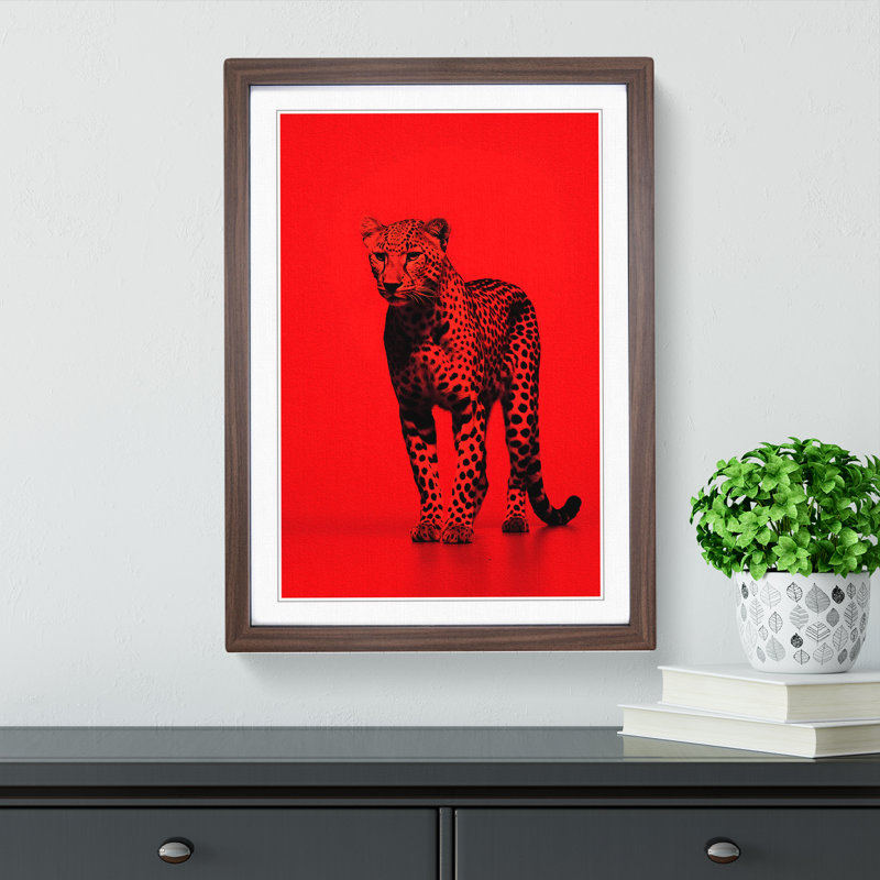 Cheetah Minimalism No.2 - Single Picture Frame Print on Wood, Walnut Framed, 46cm H x 34cm W x 2cm D