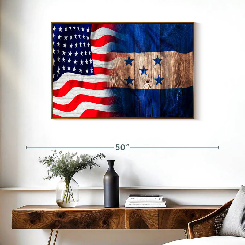 Drapeau des États-Unis et du Honduras, Cadre flottant doré, 37 po x 25 po